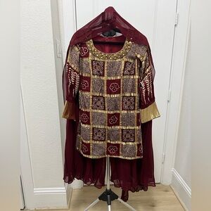 Indian Ajrakh Print Kurta With Georgette Plazzo And Dupatta